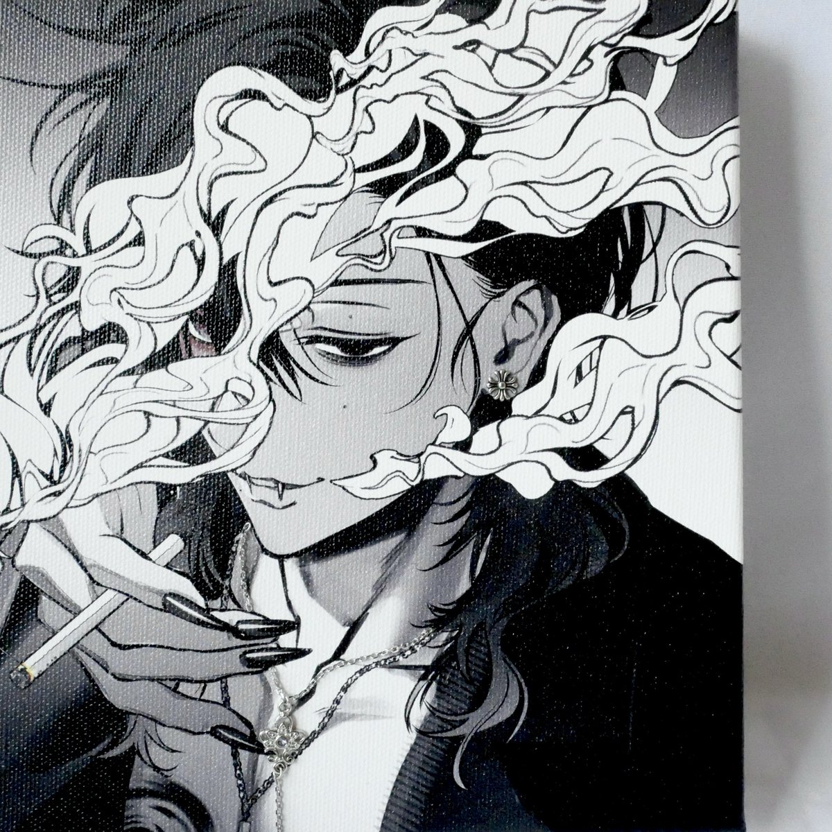 LorE____x_'s tweet photo. 【-麦-Collaboration Canvas Art】 

麦田屋のイラストと雨ノ森とあのアクセサリーが織りなすコラボ作品。

燻し銀と紫が、煙草をくゆらせる麦くんの危険な魅力を惹き立てます。

受注生産・再販未定。

size:20×20cm

【期間】〜9/27(日)23:59

shop▶https://t.co/h4tB7WEo2Q https://t.co/S97Lai9L23