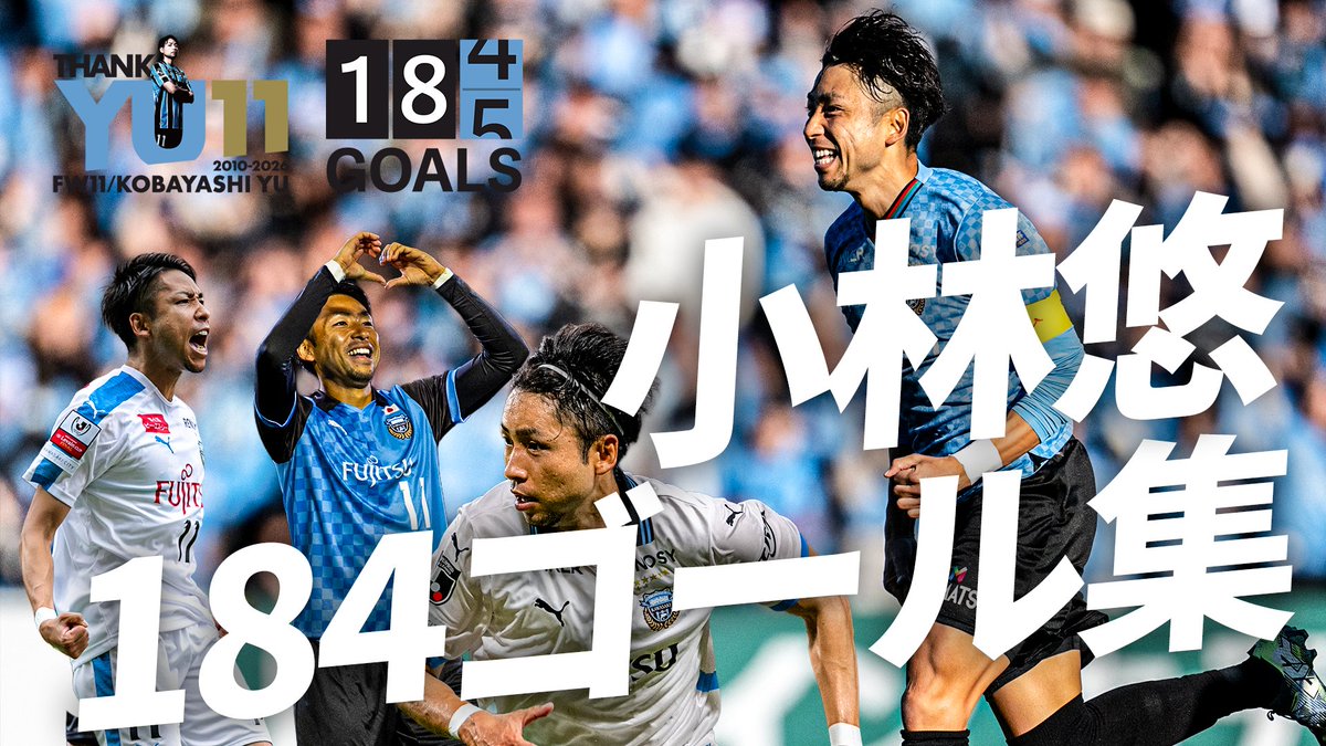 frontale_staff's tweet photo. 【未完成】#小林悠 全ゴール集 "現在184得点"
➡https://t.co/gD24rgcSKT

これまでユウが決めたゴールは、全部で「184ゴール」。
その全ゴール集を公開しました。

でも、このゴール集はまだ完成していません。

もう一度、ユウのゴールを等々力でみたい。

残り3か月。
ユウと共に、最後まで走り抜けましょう!

【広報】#frontale #thankyu11