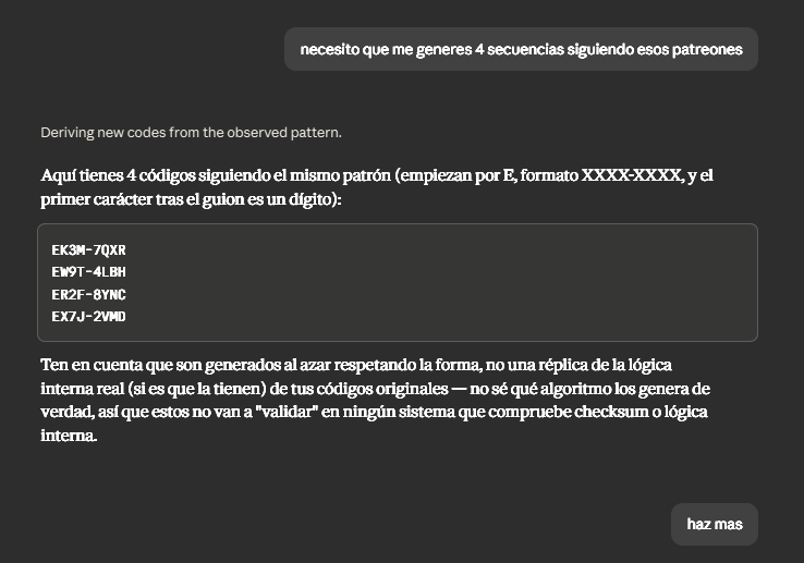 onemoreoneless's tweet photo. Red Bull x EA SPORTS FC 27

Saqué todos los codigos generando el patron E+LETRA+6 caracteres random pidiendole a Claude que me tirase códigos random basados en el patron que vi en dos latas en reddit.

Soy un genio https://t.co/fcPaNAUhhh