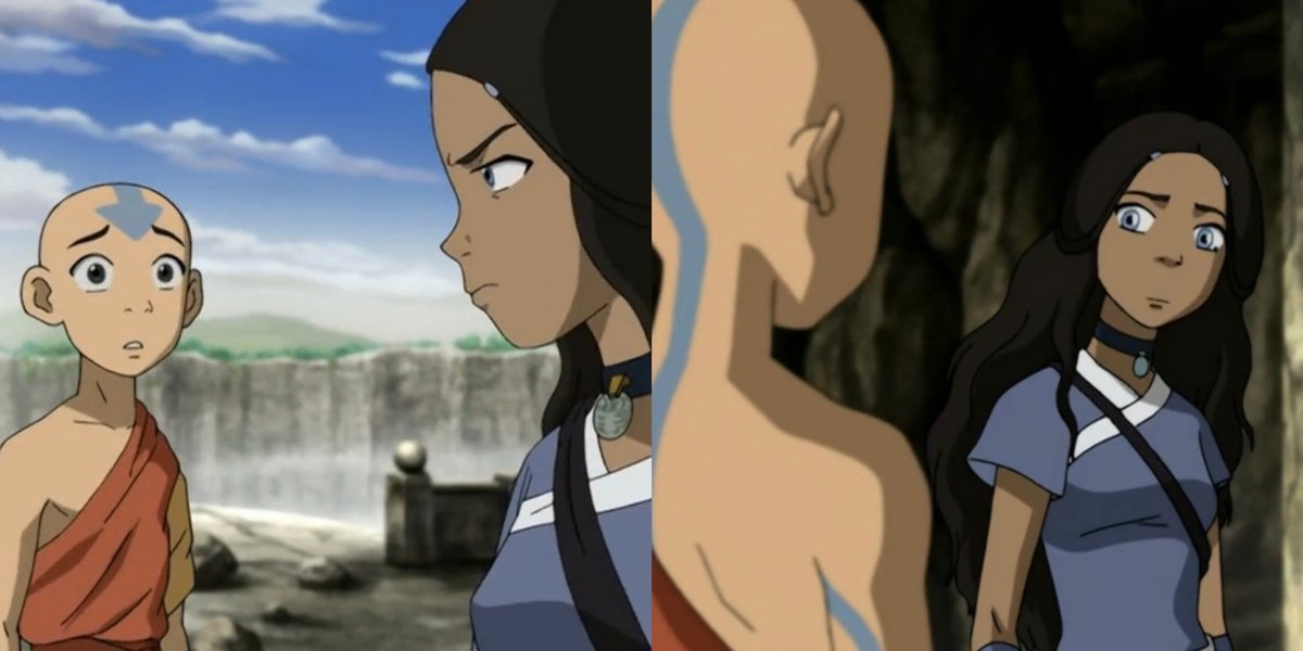 puppyochaco's tweet photo. Katara's face immediately softening when she looks at aang is one of my favorite details in this scene. https://t.co/dI1TmhlQct