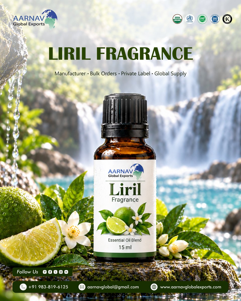 GlobalAarnav's tweet photo. Give a Twist of Fresh, Crisp, and Energising Liril Fragrance to Your Formulations

Connect with us today
Call: +91 983-819-6125
Email:  aarnavglobal@gmail.com
Visit us:  https://t.co/UBPkrAyyab

#LirilFragrance #FragranceManufacturer  #BulkFragrance #AarnavGlobalExports https://t.co/SBI6qfb9wc