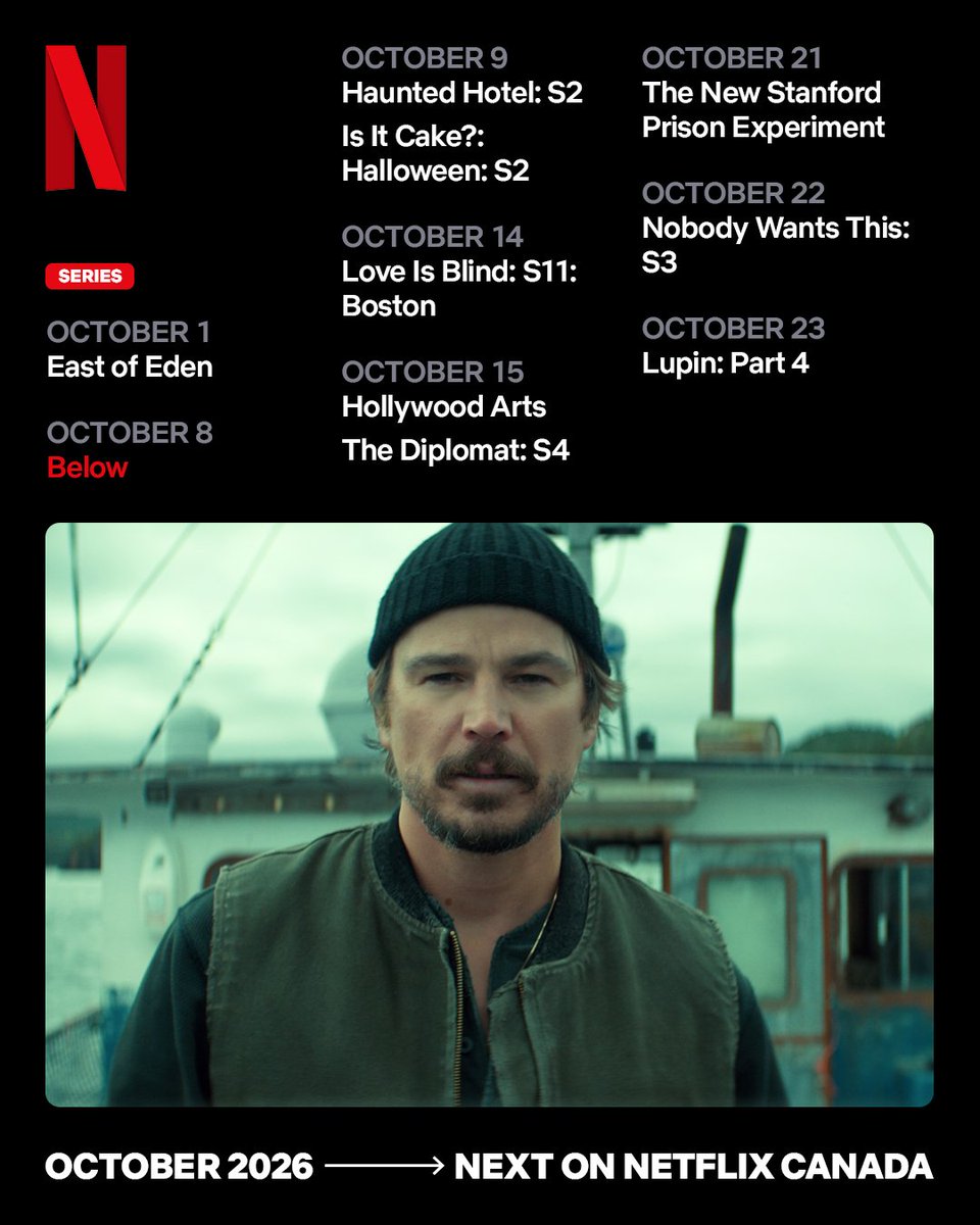 Netflix_CA's tweet photo. ⚓ BELOW
🎭 HOLLYWOOD ARTS
😍 LOVE IS BLIND S11
🇨🇦 NORM: THE TALE OF NORM MACDONALD
👩🏼‍❤️‍👨🏻 NOBODY WANTS THIS S3
📺 SCTV: THE GREATEST SHOW YOU'VE NEVER HEARD OF
🩸 SINNERS

are just a few of the new shows, docs, and movies coming to Netflix in Canada this October! https://t.co/j9RsB3yku7