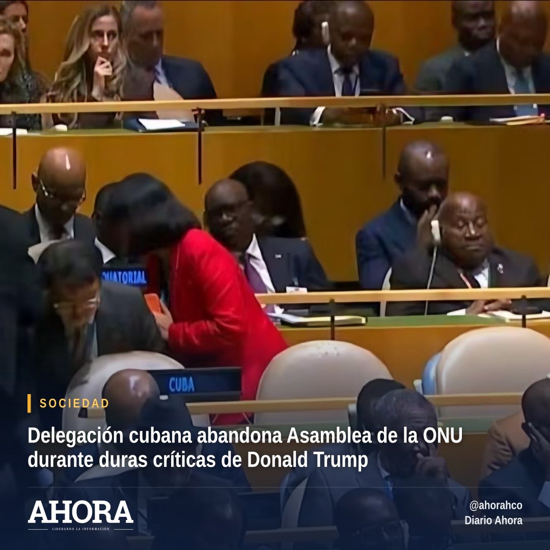 DiarioAhoraHco's tweet photo. La delegación cubana se retiró del salón. Donald Trump calificó a Cuba como un “Estado absolutamente fallido” y aseguró que el régimen comunista “va a caer”. El gesto ocurrió durante su discurso en la Asamblea de la ONU.
https://t.co/SOj9jYyOsJ
#AhoraMundo https://t.co/FMYbKstOh0