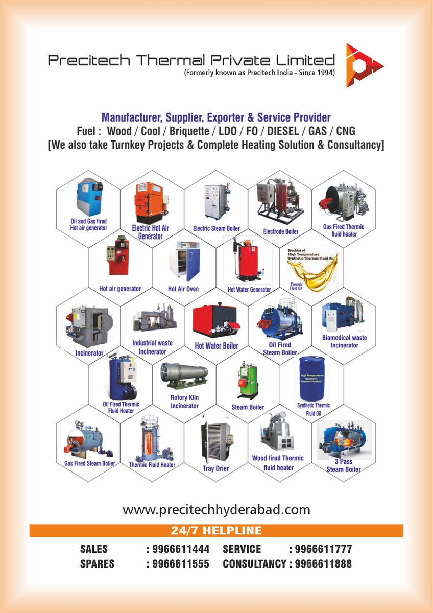 precitech_ltd's tweet photo. We are the manufacturers of
#steam boiler
#Incinerator
#Hot air generator
#Hot water Generator
#Thermic Fluid Heater
#Cremation Furnace
#Fuel free incinerator
#Sanitary Napkin Incinerator
And also supply Thermic fluid oil
https://t.co/fmgRBiugLk
9985235222/9966611555
#Textile https://t.co/NOdSCui8r0