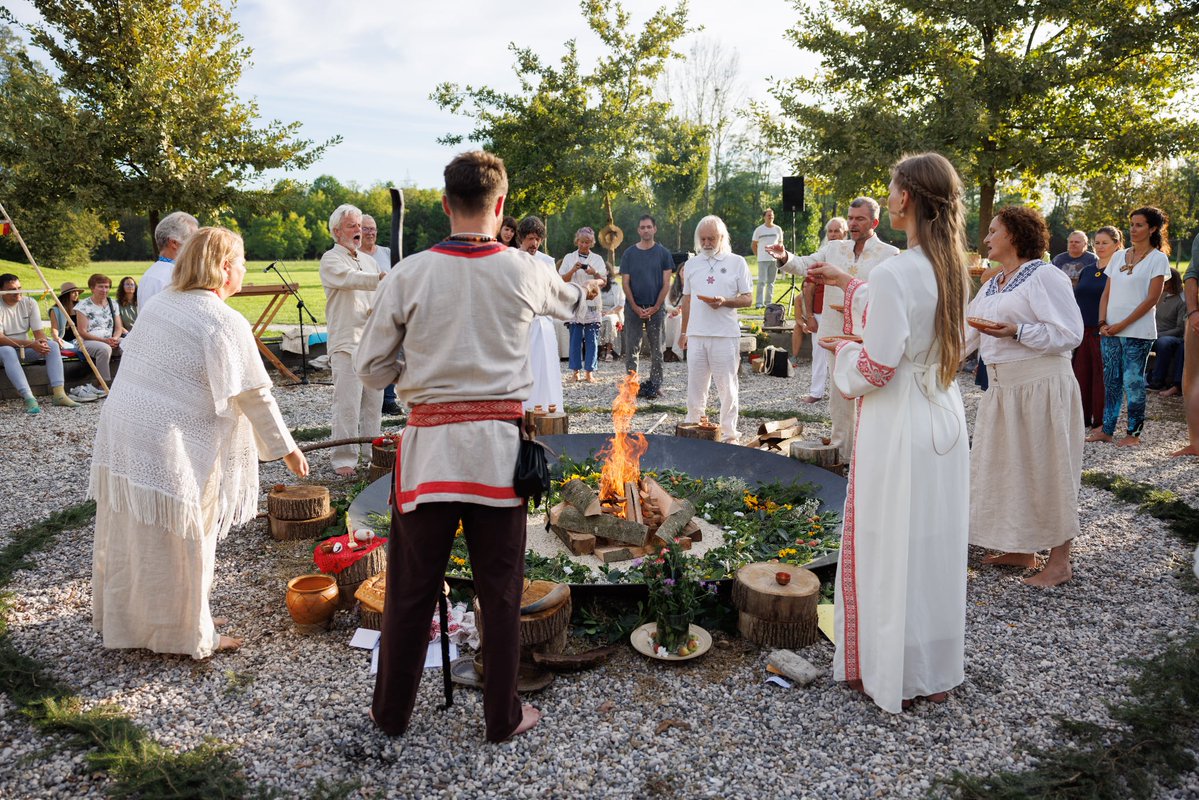 homam108's tweet photo. THRILLED to receive this message from a Slovenian Homa practitioner, who recently enabled a Slovenian old-faith-community to revive their ancient fire ritual, with Hindu Homa as the template!

May Agnideva facilitate the rise across the world in coming decades of Devatas from various forgotten branches of the ancient tree of Sanatana Dharma, who were worshipped in various regions before such practices were erased by some intolerant religions of Kali yuga!

🙏🔥🕉️🔥🙏

*        *        *

Namaste Narasimha Rao-Ji!
Sri gurubhyo namah!
Om Suryaya namah!

I want to share with you something wonderful homa-related which happened two days ago as part of autumnal equinox celebration. In Slovenia there is still the old-faith community existing in a few pockets of the country. Our pre-christian religion was like a sister of vedic culture. Of all of the world's languages our language is grammatically closest to sanskrit. 
One day a representative of the old-faith community called me and asked me if I'd be inspired to translate the homa into our language and plant it into our soil, addressing the devatas with our old Slavic names. I accepted the challenge. We worked for 3 weeks to get the homa proceedure right and adjust it to the native-faith frame. Our ancestors performed fire rituals, but most of the details have been lost except that they offered grains and a specially prepared ceremonial bread as the final offering. We included this special decorated bread in this homa.

It was a public event and a true milestone for the Slovenian old-faith community as it brought it a structured fire ritual rooted in living tradition of India. 

We could feel the presence of Svarog (Surya) as the main deity of the homa very much. The blessings were there without a doubt.

Kindly bless this community which wants to keep the sanatana-dharma as has been known in our land for centuries alive.

Thank you!
Greetings from Slovenia,
Rok

PS: The devatas to which we offered purnahuti were Svarožič / Ogen (Agni), Perun (Indra), Svarog (Surya), Svetovid (Brahma), Živa (Adi-shakti) and Triglav (Shiva as Trilokeshwara). As said, the main deity of the homa was Svarog (Surya).