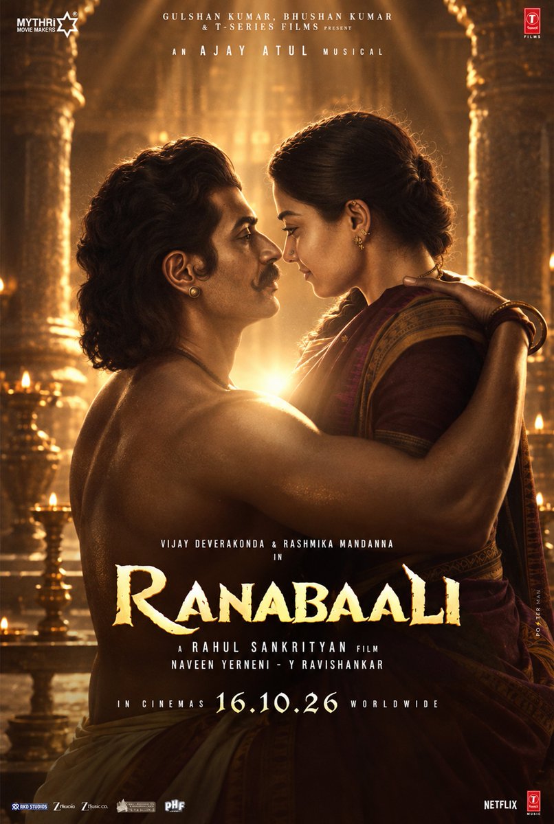 PostermanOffl's tweet photo. Their Love Saga Witness on Screens ✨

#Ranabaali GRAND RELEASE WORLDWIDE ON 16.10.26.

#VijayDeverakonda #Rashmika #NeverForget #RanabaaliOnOct16th #EndhayyaSaami
#RanabaaliFirstSingle https://t.co/GsOZ0vczC9
