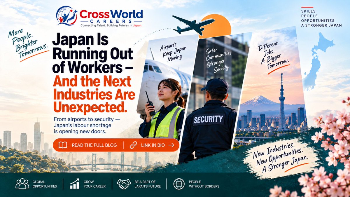 CWcareers's tweet photo. 👀 Japan needs workers. But where could the next opportunities appear?

Airports are entering the conversation. Security could be next. Japan’s workforce map is changing—but what could it mean for people looking toward Japan?

Read more: https://t.co/w6WQEkyRKV

#JapanJobs #japan https://t.co/SK8nuoVzPV