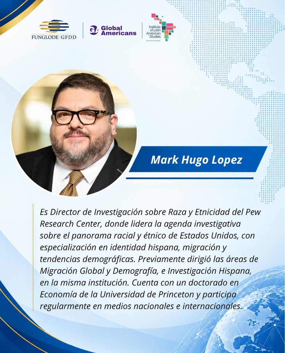 FUNGLODE's tweet photo. Panel 4| El voto latino tendrá un papel central en la conversación sobre las elecciones de medio término de 2026 y el futuro de la democracia estadounidense.

Este será el tema del cuarto panel del 8.º Foro Global América Latina y el Caribe 2026, que contará con la participación de Eduardo Gamarra, Katharine Pichardo, Mark Hugo Lopez y David Pakman.

#8voForoGlobalAméricaLatinaYElCaribe #Funglode #Democracia #DiálogoGlobal