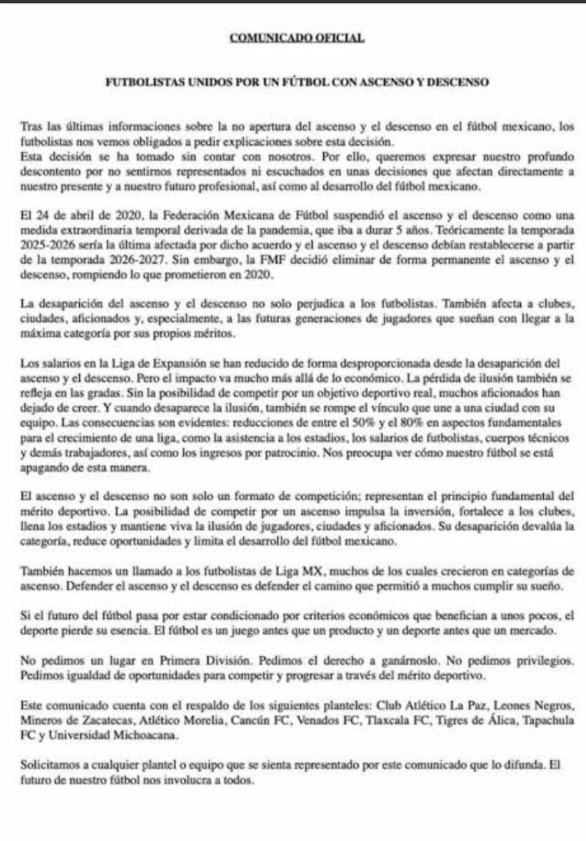 fantasmasuarez's tweet photo. El arquero español del @C_A_Morelia podrá ser muy malo, pero NO mentiroso. ¿Se le está juzgando por su calidad o por sus dichos en el senado?
Es una verdad irrefutable qué los jugadores MEXICANOS de @LigaMXExpansion tienen miedo y prohibido hablar del ascenso. Por eso han sacado comunicados sin dar nombres. Muchos amenazados
¿Qué jugador ha querido dar la cara? Ninguno y de la Liga MX, no más de 5.
Ni la @AMFproMX los apoya.
Si las criticas salen de la misma caja de uno de los equipos que serian perjudicados con la vuelta del Descenso esos intereses atrás de se entienden de sobra.
