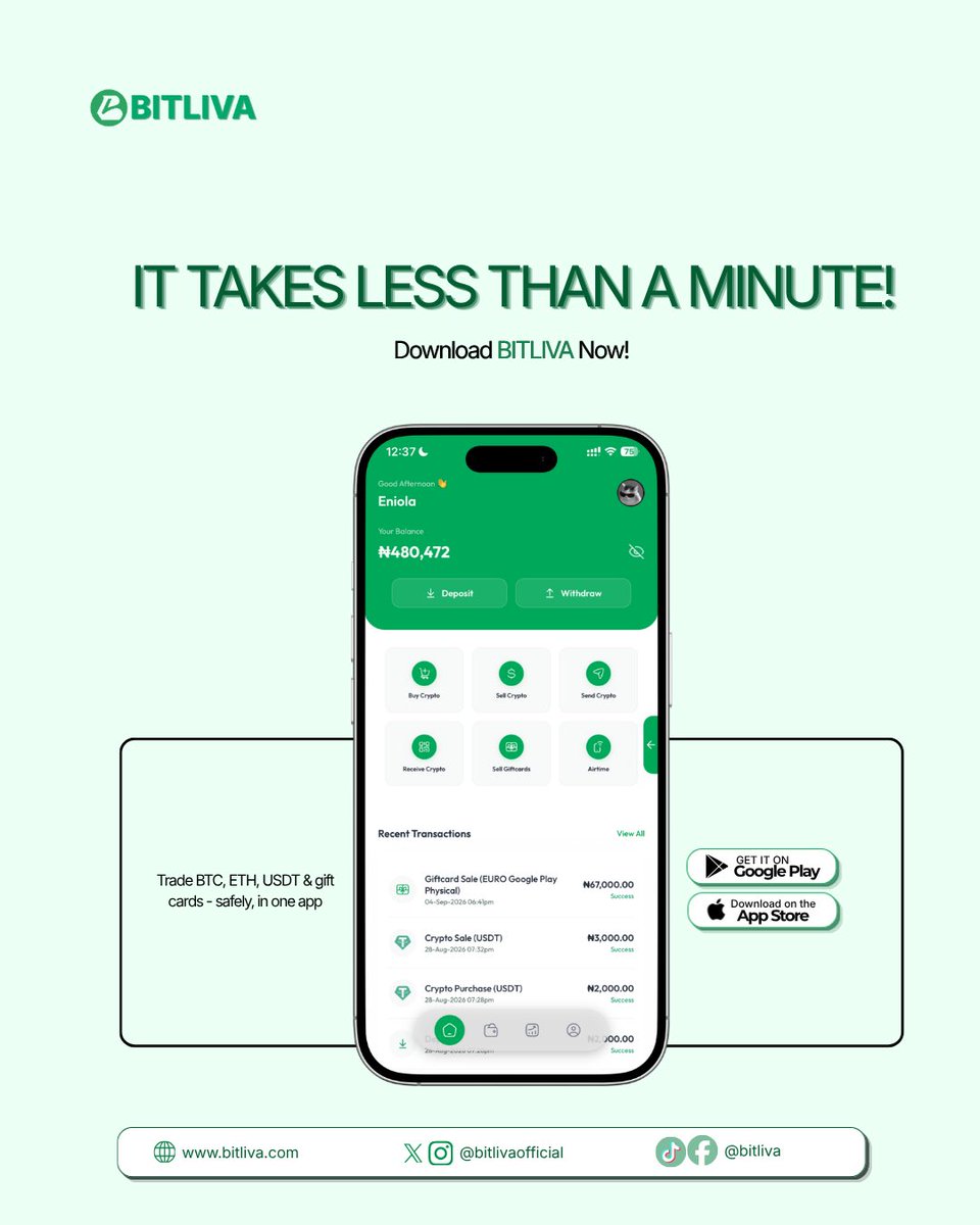 usebitliva's tweet photo. Trading crypto and gift cards are fast, easy and seamless.

Download Bitliva on Google Play Store and Apple Store

https://t.co/YFDFUBeTus

#Bitliva #crypto #bitcoin #giftcard #tradecryptowithbitliva https://t.co/sr0uEabLOO