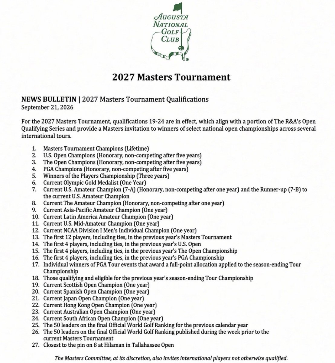 steveschale's tweet photo. Pretty stoked that the @TheMasters committee has created a pathway for me to qualify for the tournament. https://t.co/2XlZG8gka8