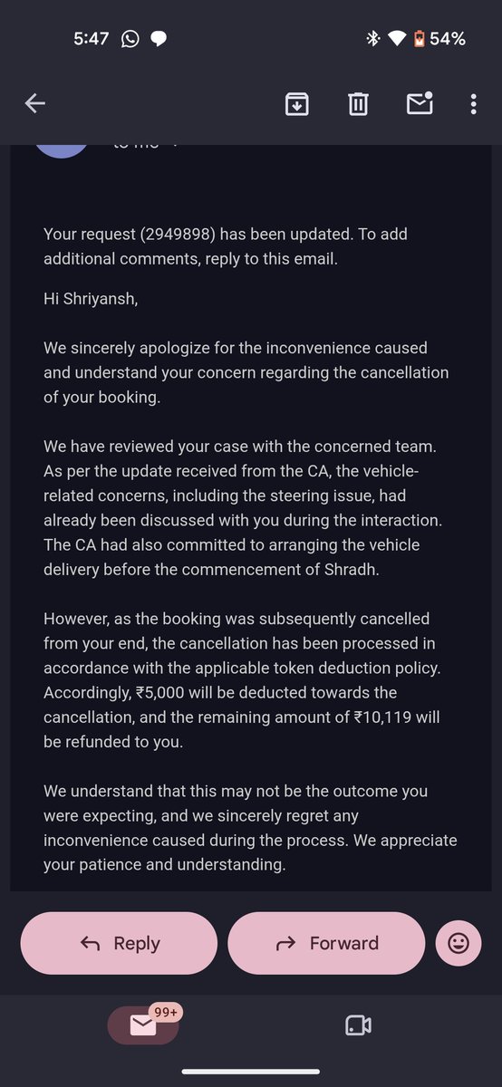 Sbkhpfw's tweet photo. Scam company. @cars24india What a joke🤣Your earlier email says the token was cancelled by YOUR team. Your latest says I cancelled it. I have both emails, recordings, screenshots &amp; payment proof. I won't accept your ₹5,000 deduction. Refund ₹15,119.40. Legal + public escalation https://t.co/Rd4egbcHtM