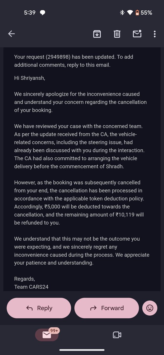 Sbkhpfw's tweet photo. Scam company. @cars24india What a joke🤣Your earlier email says the token was cancelled by YOUR team. Your latest says I cancelled it. I have both emails, recordings, screenshots &amp; payment proof. I won't accept your ₹5,000 deduction. Refund ₹15,119.40. Legal + public escalation https://t.co/Rd4egbcHtM