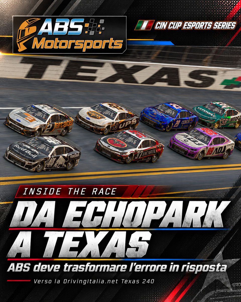 cin_cup's tweet photo. 🔥 Da EchoPark a Texas: per ABS Motorsports è il momento della risposta.
👉 https://t.co/415qDfeF6f
Lunedì 28 settembre, Race 3 darà la risposta.
#CINCupESportsSeries #ABSMotorsports #Texas240 #DrivingItaliaNet #iRacing #SimRacing https://t.co/P7XBxB0rBL