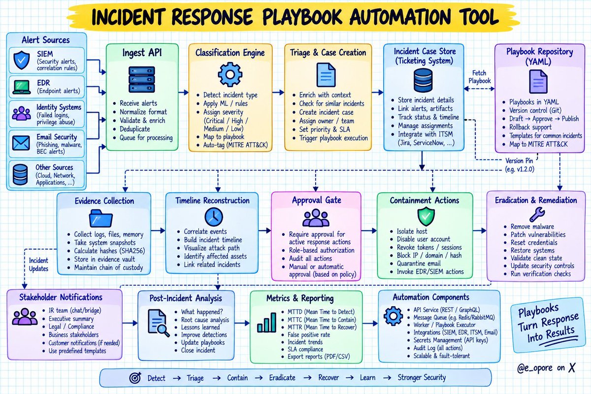 Shubham_pen's tweet photo. Incident Response Playbook Automation Workflow
Credit to @e_opore 
#cybersecurity #cybersecurityawareness #infosec #SOC #Networks #cheatsheet https://t.co/naAbhdISJW