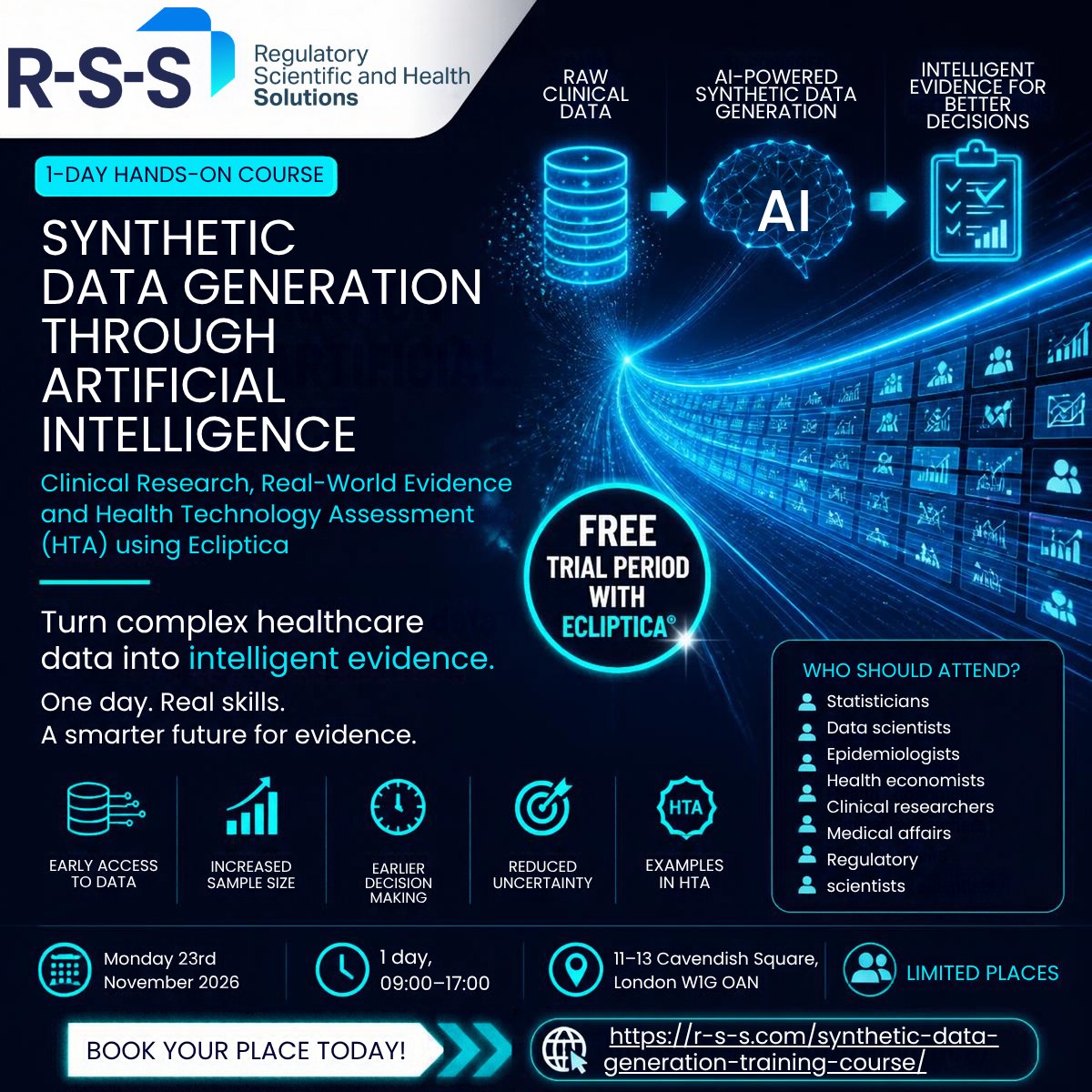 RSS_global's tweet photo. Join our 1-Day Hands-On Course: Synthetic Data Generation Through Artificial Intelligence, covering:

🧬 Clinical Research
🤖 AI &amp; Data Science
🎯 Clinical Trial Simulation
📅 23 Nov 2026|📍London
🎟️ Limited places available https://t.co/lqKMWRLIFO