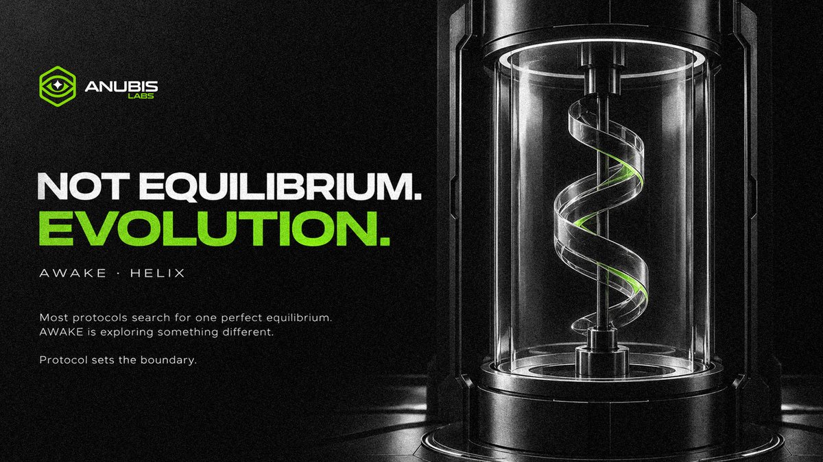 Anubis_Labs's tweet photo. Most protocols search for one perfect equilibrium.
AWAKE is exploring something different.
🧱 Protocol sets the boundary.
📈 Market searches for efficiency.
🔄 Feedback keeps the system evolving.

Not a fixed point.
A helix. 🧬

Welcome to the next phase of AWAKE.
#AWAKE #HELIXProtocol #DeFi