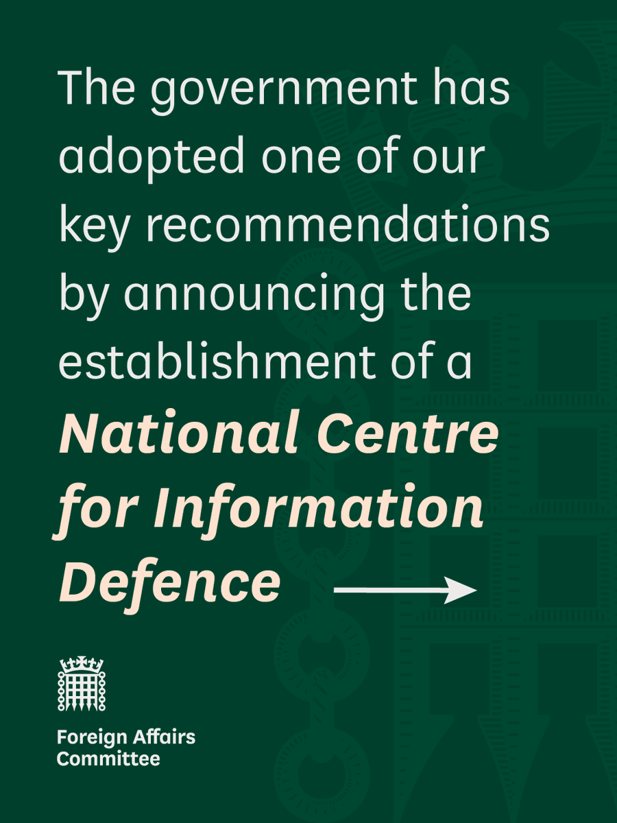 HoCcommitteesUK's tweet photo. March 2026: Foreign Affairs Committee recommends the government establishes a centre for combatting disinformation ✍️
 
September 2026: The Prime Minister announces the creation of a National Centre for Information Defence ✅
 
Learn more: https://t.co/cUQNvyHTta https://t.co/aPEEsS6UWz