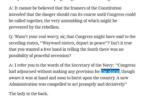 Jeffex11Thomas's tweet photo. @PapiTrumpo Lincoln faced off agains the KM NYT in a Q &amp; A where [[they]] tried to say he had no authority to use Article 1 section 9 to put down a secession rebellion .  DJT faced a Rebellion by the RUSSIA RUSSIA COLLUSION HOAX aka #ObamaGate SPY OP .  Both “ the storm and No Name “ Lincoln https://t.co/mhsHbYA5bh