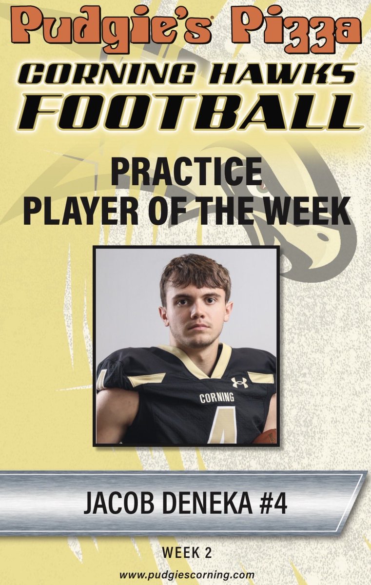 corningfootba11's tweet photo. Corning Pudgies Pizza Players of the Week for Week #2 vs. Utica Proctor.
Congratulations Mikey Johnston, Cam Anderson, Jaydon Craft and Jacob Deneka 💪🏼🙌🏼💛🖤🏈 https://t.co/637ovCX2Y4