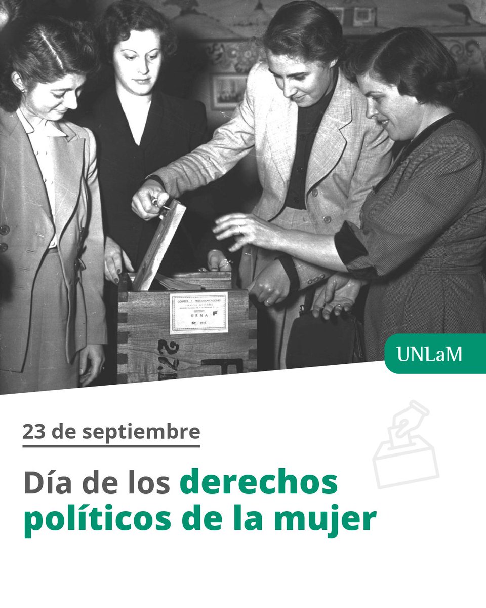 UnlamOficial's tweet photo. 🗳️ || 23 de septiembre - Día Nacional de los Derechos Políticos de la Mujer || 🗳️
🗓️ Un día como hoy, en 1947, se promulgó la Ley 13.010 que permitió a las mujeres mayores de 18 años votar y ser elegidas.
#UNLaM #DerechosPolíticos #VotoFemenino https://t.co/U9s0QqW3ee