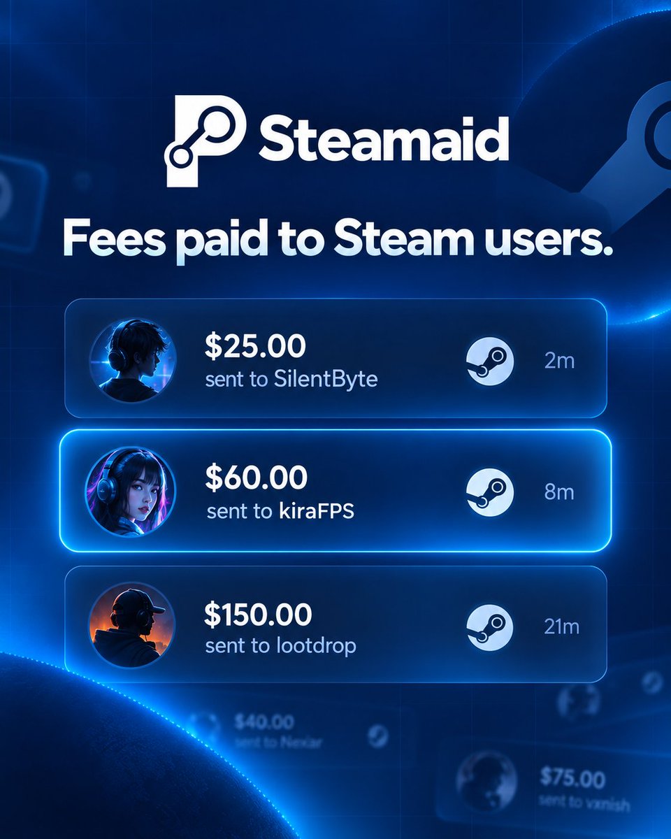 SteamPaid's tweet photo. SteamPaid is live.

Launch a coin for any Steam player and 100% of its creator fees go to them. They sign in through Steam and withdraw in SOL.

Hte7okKXN5dx5ZsAwQbQZExaattE7MdHJ2us49Zfpump

https://t.co/9pmHEzz9eM https://t.co/XcERZExZcY