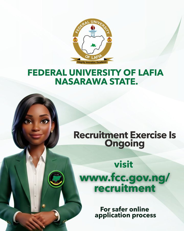 el_bonga's tweet photo. RECRUITMENT ALERT

Federal University of Lafia (FULAFIA), Nasarawa State, is recruiting for academic and non-teaching positions across various fields.

Interested and qualified candidates should apply via https://t.co/JVwQqlwKiX.

🗓️ Deadline: 28th October 2026 https://t.co/OD2B629v6c