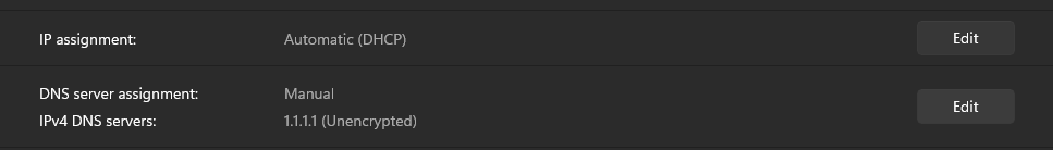 usagiamaiVT's tweet photo. PSA for PH peeps not being able to access discord!

On Windows 11, just go to the Start Menu>Settings>DNS Server Assignment>Edit DNS settings, then change it to Manual, then enter preferred DNS as 1.1.1.1! https://t.co/C8xlyEkARw
