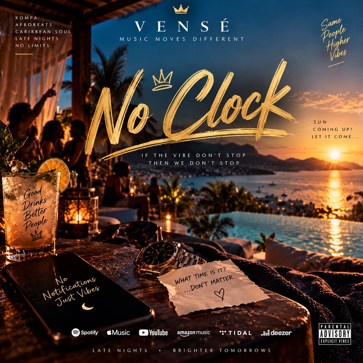 VENSEOFFICIAL's tweet photo. What time is it?

…Don’t matter.

Some nights the music too good, the vibe too right, and nobody’s ready to go home.

NO CLOCK • VENSÉ

Sun coming up? Let it come.

#VENSÉ #NoClock #CaribbeanMusic #VibeNation https://t.co/eQfHVRqWZG