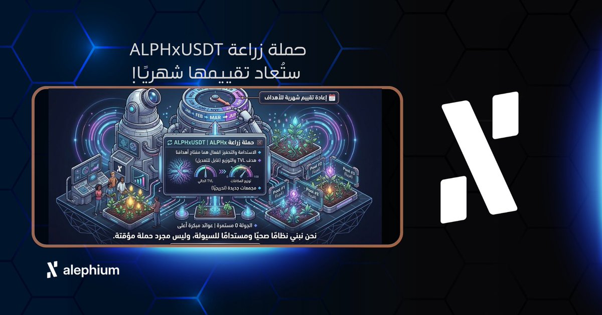AlephiumArabia's tweet photo. هدف TVL وتوزيع المكافآت قابلان للتعديل بمرور الوقت، بناءً على المشاركة الفعلية والظروف.
- المزيد من مجمعات الزراعة ستُضاف تدريجيًا.
- العوائد المبكرة قد تكون أعلى.
نحن نبني نظامًا صحيًا ومستدامًا للسيولة، وليس مجرد حملة مؤقتة.
#أليفيوم #ALPH #Powfi #Farming #DeFi #عوائد #سيولة https://t.co/xKvleDECuS