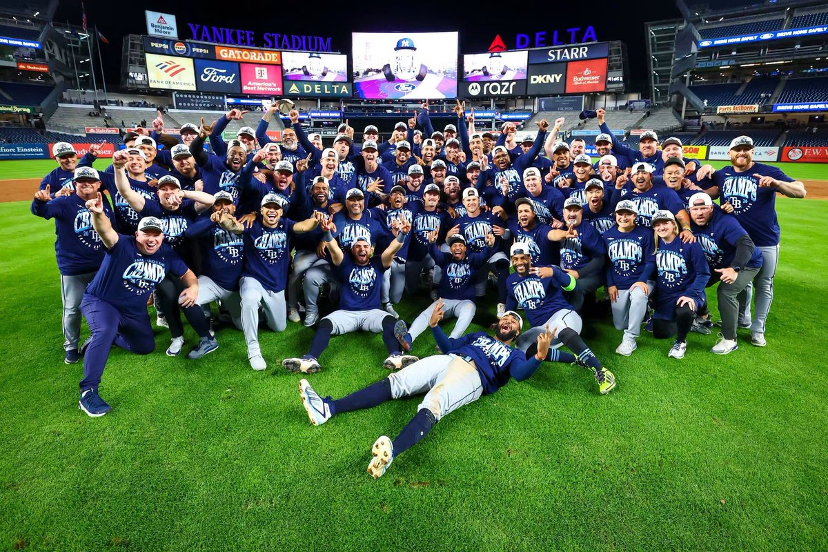 EdMathews's tweet photo. Picked last. Finished first.

Experts had the Rays last in the AL East this year. Win total: 77.5.

Tuesday night at Yankee Stadium they clinched it — 6-1. Fifth title. First since 2021. 96-61. AL’s No. 1 seed.

Spring Training said last place. September said champions. https://t.co/FCHWjwd1IF