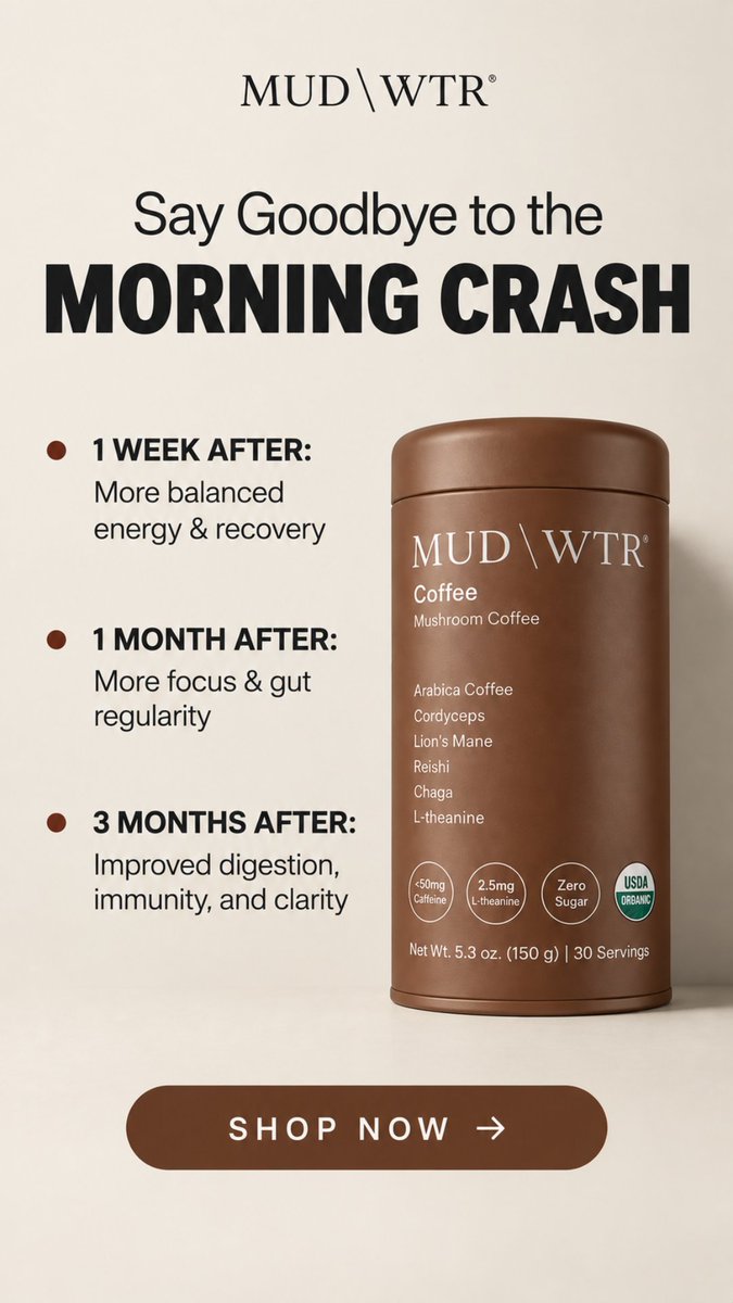 yuckdev's tweet photo. Today I took on the lovely company MUD/WTR for Day 3 of building in public, and I had a bit of a revelation while making these spec ads:

I’m not trying to win design awards with my ads. I want people to buy the shit the company is selling.

The last two days, I think I was trying to make ads that could be hung up next to the Mona Lisa. And while good design is obviously important, you can’t lose the basics of advertising in hopes that a pretty ad will save you.

An ad still needs to give someone a reason to stop, care, and eventually buy.

With that in mind, I took on MUD/WTR. They’re actually a pretty sick company. They make coffee and supplements positioned as healthier alternatives to the stuff a lot of us already consume, with products built around things like energy, focus, recovery, and overall wellness.

This isn’t an investment page, though, so that’s about as deep as I’ll go into the company.

While scrolling through their website, I noticed something they came back to over and over again: their coffee is positioned around avoiding a lot of the bullshit that comes with regular coffee.

The jitters. The energy crash. Feeling like you need another cup a few hours later. All that fun stuff.

And that gave me the pain point I wanted to build the ads around.
Instead of trying to make something beautiful first, I started with the problem.

Say goodbye to…

That became the anchor for the entire concept.

There are a bunch of different ways MUD/WTR can attack the same basic problem, so rather than picking one and calling it a day, I wanted to turn it into a test.

Same design. Same product. Same supporting copy. Different hook.

I landed on three:
Say Goodbye to Caffeine Without Benefits
Say Goodbye to the Morning Crash
Say Goodbye to Coffee as Usual

Each one comes at the product from a slightly different angle.

One questions what you’re actually getting from your caffeine.

One attacks a specific pain point.

And one challenges regular coffee altogether.

Once the headline gets your attention, the rest of the ad has one job: back it up.

The timeline shows what MUD/WTR says customers can expect after one week, one month, and three months of drinking it. Instead of throwing a bunch of random benefits onto the ad, those benefits become the proof behind the headline.

And now you have an actual test: which reason to switch gets someone to care?

The bottom of the ad keeps things simple with a Shop Now CTA. In an ideal world, once we found which headline was actually getting people to click, we could run another test on the CTA itself.

Shop Now. Try MUD/WTR. Make the Switch. See What’s Different.

Small change, but that’s the point. If we change everything at once, we learn nothing.

And I think that was my biggest takeaway from Day 3.

The goal isn’t to make the coolest ad. It’s to make an ad that gives us something to learn from and ultimately, something that sells.