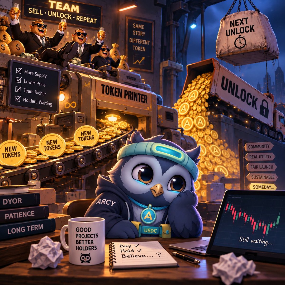 Arcy_usdc's tweet photo. Years of unlocks. Dilution. Exit liquidity.
$ARCY chose differently. 🦉
No VC. 0% dev allocation.
Built for the community, not from it. https://t.co/55PFtsT0hS
