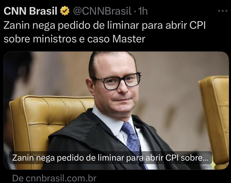 mauad_joao's tweet photo. SUR-PRE-SA!! 🤡

Apesar das 41 assinaturas e de meses de engavetamento, Zanin acha que não está comprovada a omissão de Alcolumbre… 👇

“Zanin entendeu que não há, neste momento, elementos suficientes que justifiquem uma intervenção urgente do STF para determinar a abertura da comissão.

Além disso, segundo o ministro, em mandados de segurança contra autoridades do Legislativo, é necessário apresentar provas  "inequívocas" de que houve uma omissão inconstitucional, o que não ocorreu no pedido de Viana.”

É melhor ler isso do que ser cego. 🤮