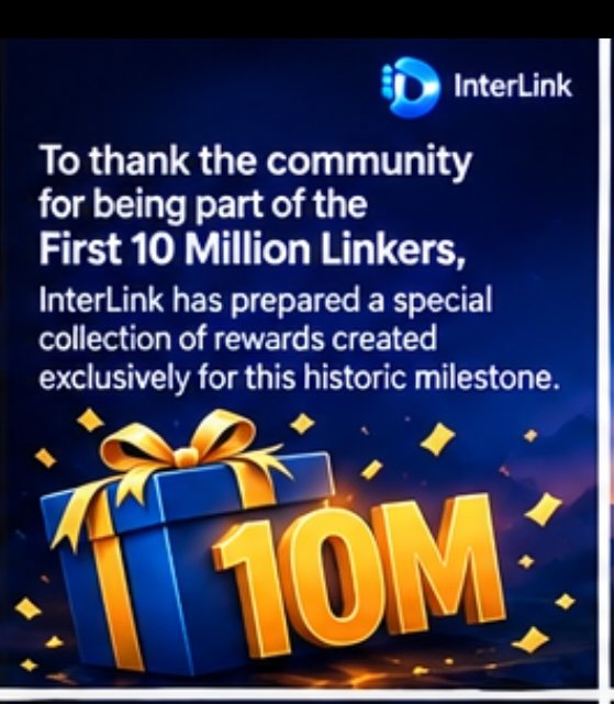 lkreddy52's tweet photo. Main Text: The message expresses gratitude to the community for reaching 10 Million Linkers ("First 10 Million Linkers") and announces a special collection of rewards created exclusively for this historic milestone.#INTERLINK #ITL #ITLG https://t.co/FEwM5MDwjq