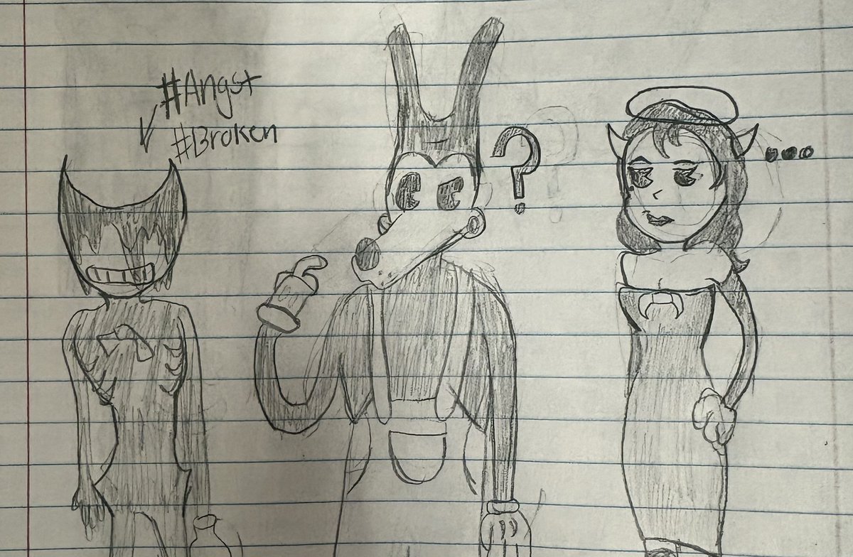 lnkMalice's tweet photo. Doodled this in English

They’re sick of his ass always doing shit like this 😭✌🏻✌🏻 #BATIM #BATDR https://t.co/oC5EvobmMA