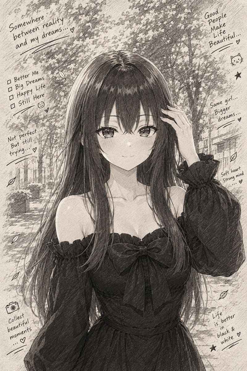LadyRose7351's tweet photo. “She carries a quiet smile, a thousand thoughts, and a little bit of magic in her eyes. ✨🖤” 
#AnimeVibes #DreamyArt #BeautifulArt #ArtCommunity #FanArt https://t.co/IbiD3FagjK