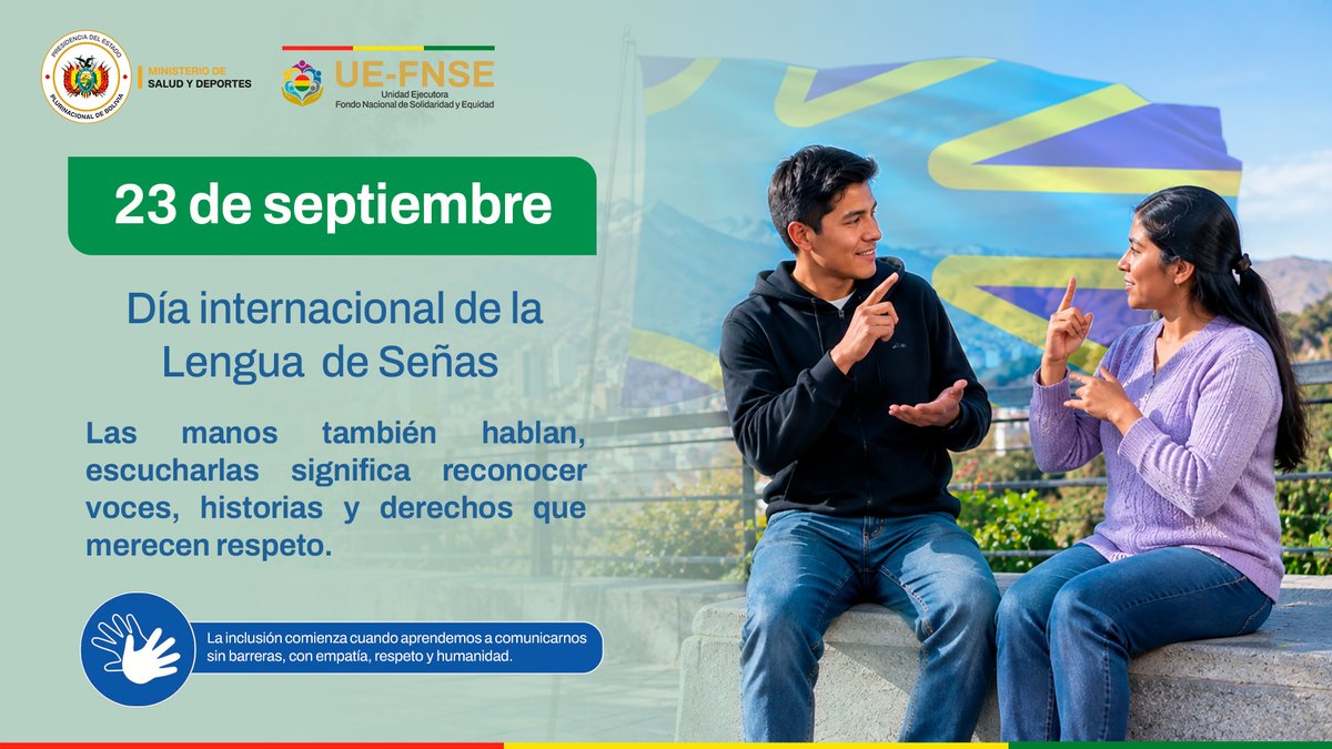 UEFNSE_oficial's tweet photo. 23 de septiembre | Día Internacional de las Lenguas de Señas
Las lenguas de señas son lenguas completas y parte de la identidad y cultura de las Personas Sordas.

Aprenderlas ayuda a derribar barreras y construir espacios más accesibles e inclusivos.

#LenguaDeSeñasBoliviana https://t.co/Lv3zyYzwa6