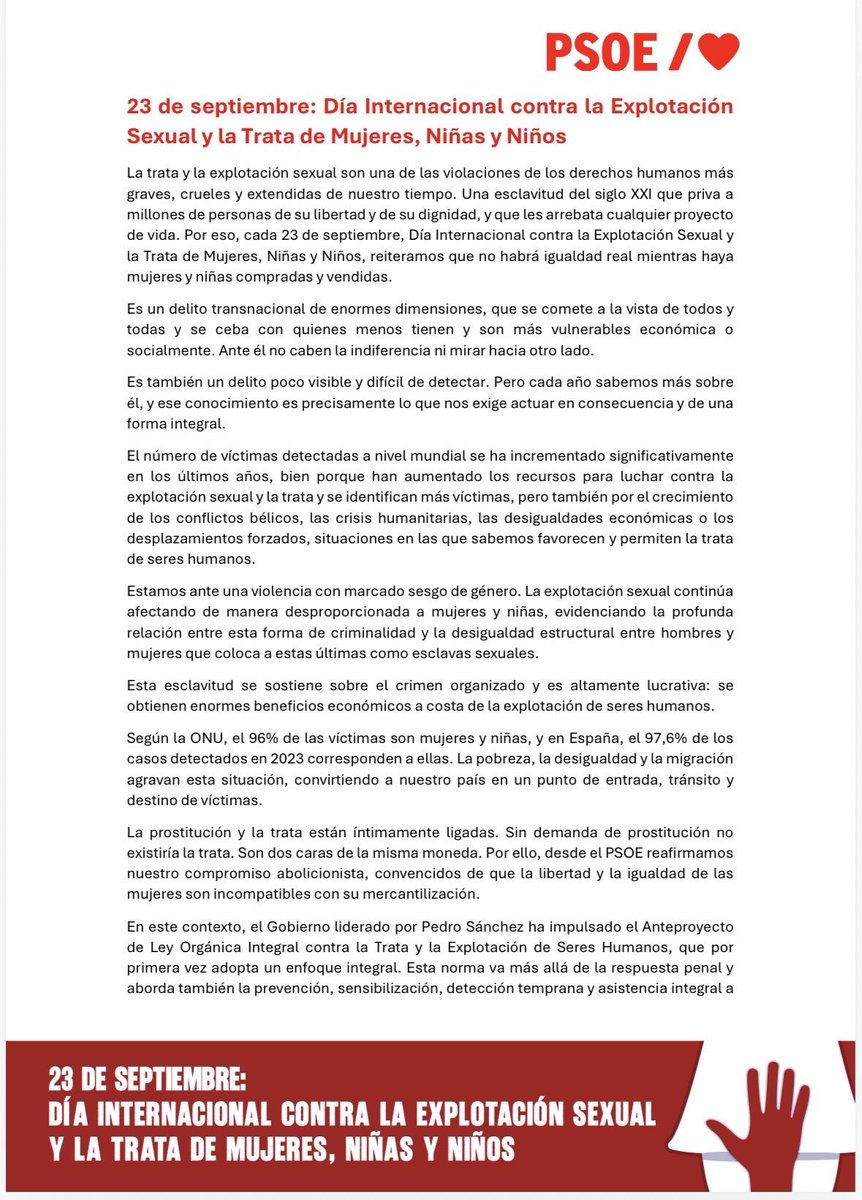 psoeex's tweet photo. Día contra la Explotación Sexual y la Trata de Mujeres, Niñas y Niños. 

Alzamos la voz contra esta explotación del siglo XXI. 

❌La libertad es incompatible con la mercantilización de las personas. 

#BastaYA https://t.co/irx3Plh6gG