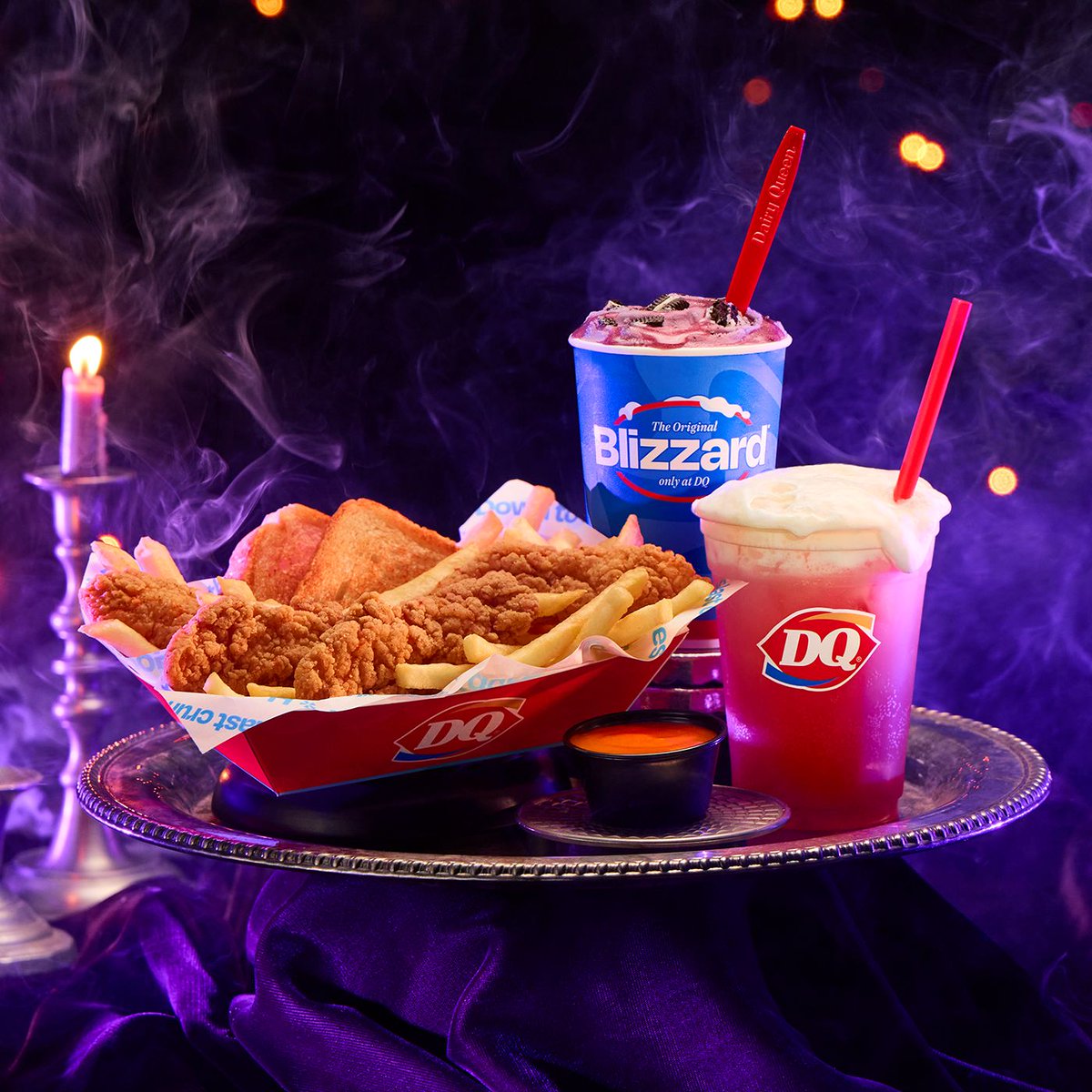Dexerto's tweet photo. Dairy Queen is launching its first-ever Halloween menu

The lineup includes a bubbling drink, purple Oreo Blizzard and fiery Ghost Pepper Sauce and arrives September 28 https://t.co/5wVcQZM6JY