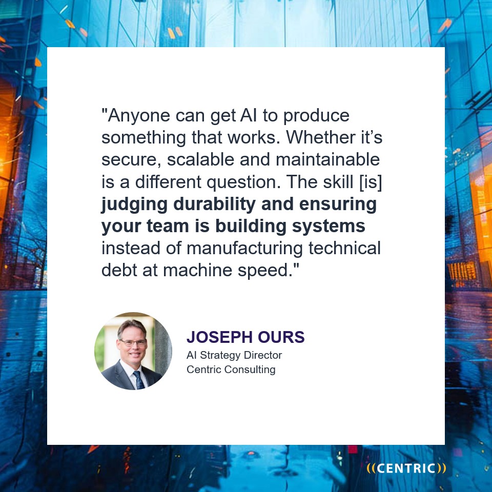 centric's tweet photo. As AI takes on more of the implementation work, the skills that set engineers apart are shifting toward judgment and technical leadership. Joseph Ours joins other @ForbesTechCncl members in naming what that shift demands: https://t.co/2vfx5vGXfS https://t.co/fFjHakiGkY