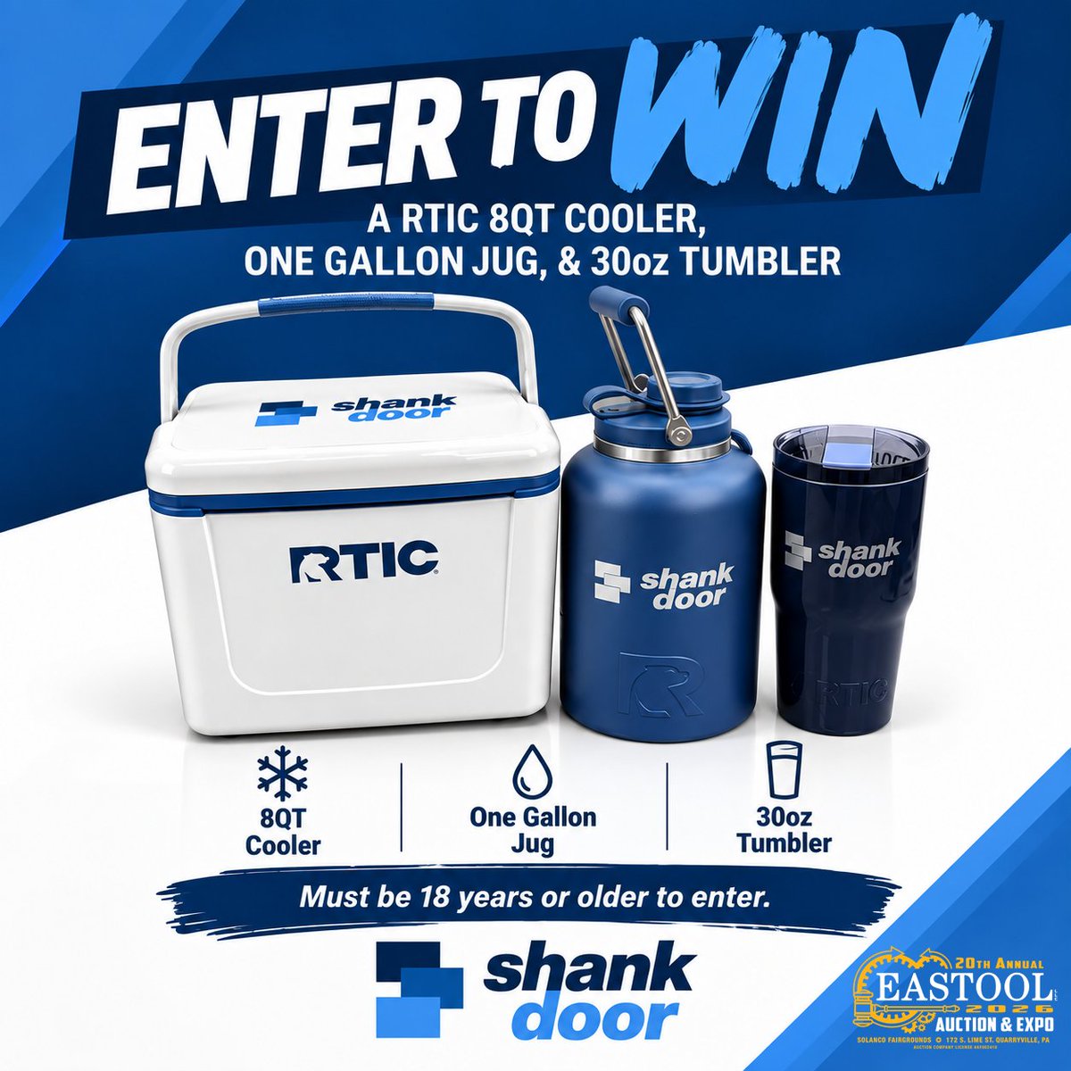 Shank_Door's tweet photo. Heading to Eastool this weekend? Be sure to visit the Shank Door booth and enter for a chance to win an RTIC cooler, jug, and tumbler!

https://t.co/pRnXKZ2gcP https://t.co/Wsc5Fo2Hns