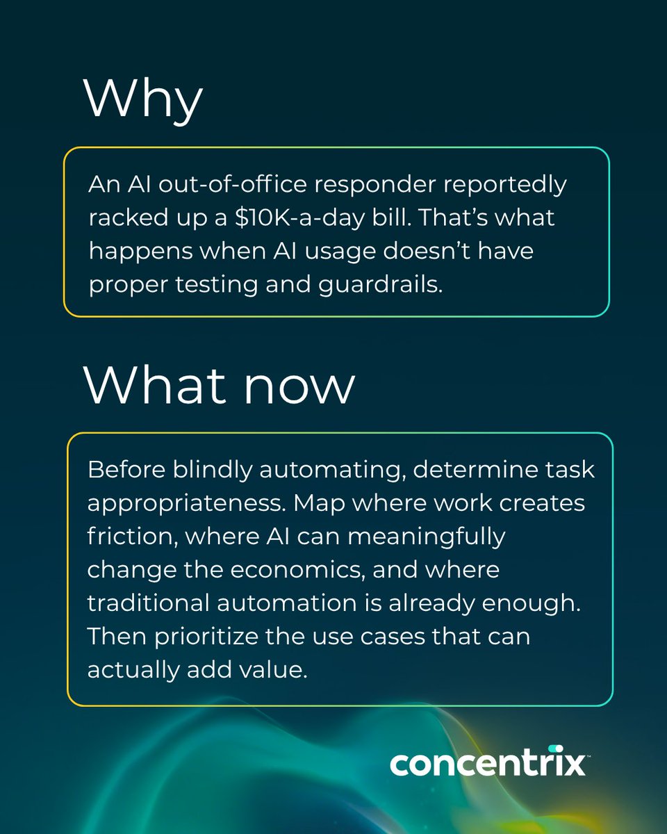 Concentrix's tweet photo. Without proper guardrails for AI, it’s easy to lose sight of what matters. Map the value before you automate the work. And ask yourself whether you can implement it safely in a controlled manner.

Discover Concentrix's Agentic Operating Framework → https://t.co/tTgrqNwPtk https://t.co/lDEtXkVMXC