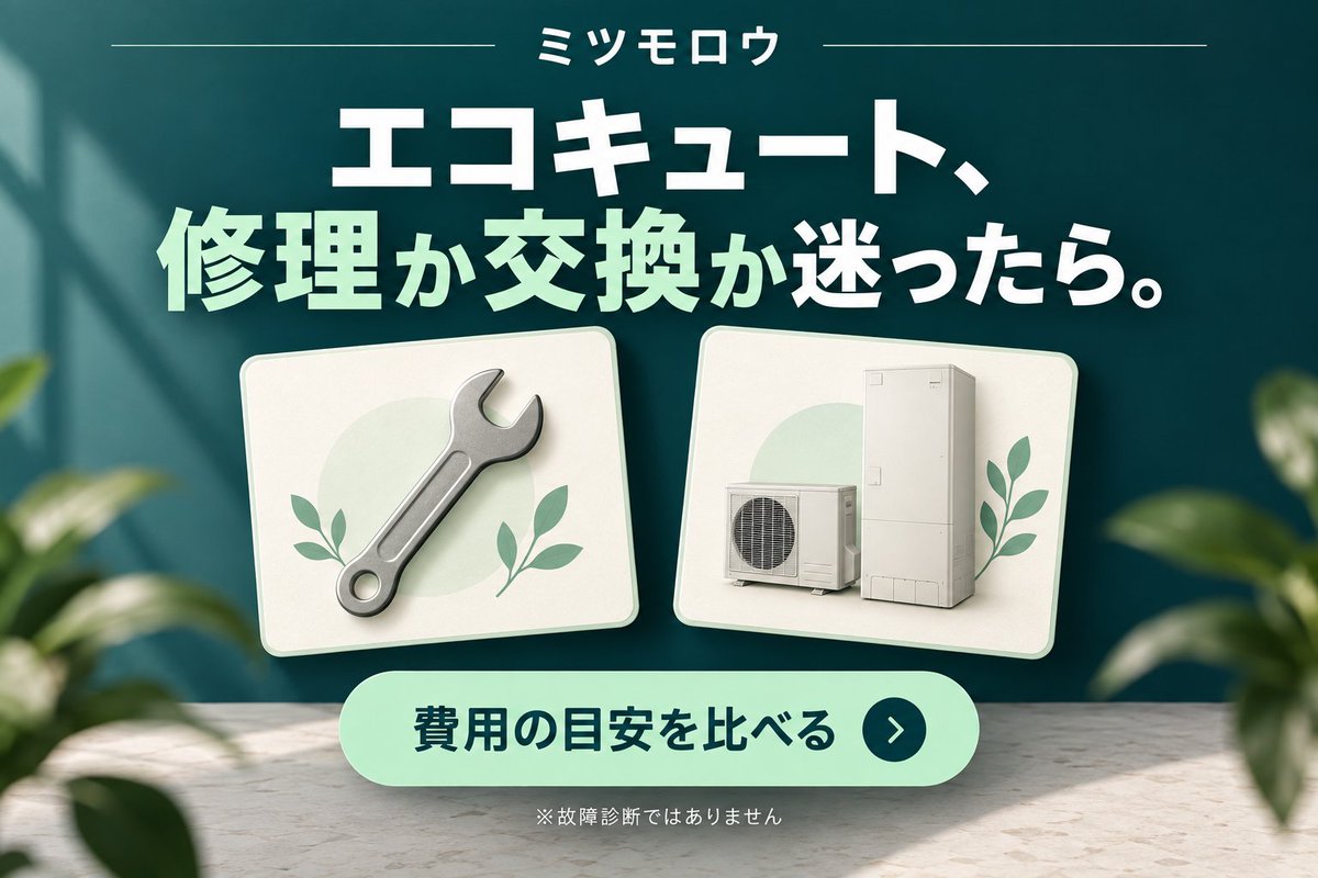 info_helix's tweet photo. エコキュートの修理と交換。目先の支払額だけでは決めにくいですよね。

一定の使用年数を仮定した「年あたり費用」も、比較材料にできます。
計算の前提と一緒に、無料ツールで確認してください。
※寿命や実価格の保証ではありません。
https://t.co/Fr14Z2PZ7D
※サイト内に広告を含みます。 https://t.co/chyo0W1kF7