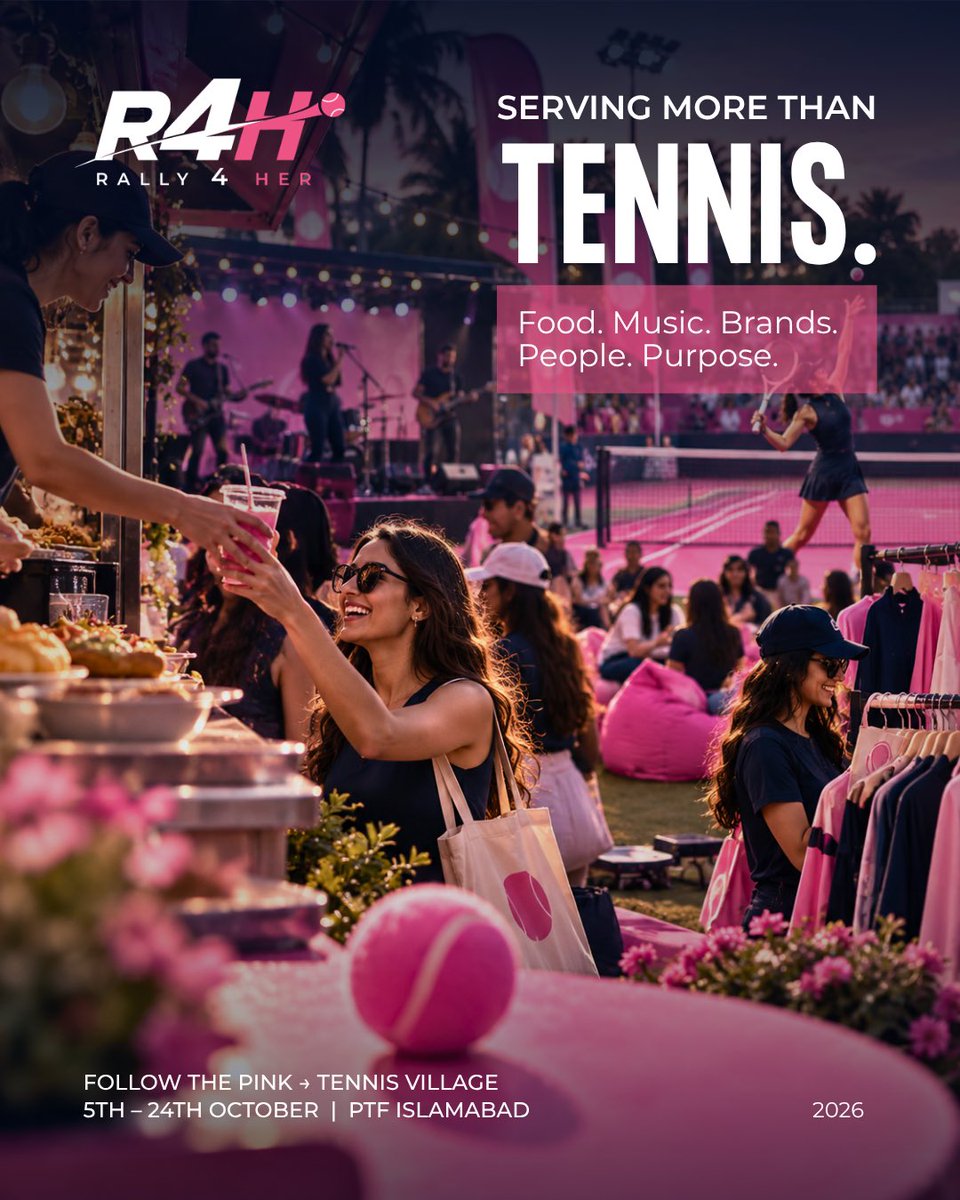 Rally4Her's tweet photo. We’re serving. 🎾

Tennis? Obviously.
Food? Yep.
Music? Turn it up.
Shopping? Absolutely.
A cause worth showing up for? Always. 🩷

See you at the Tennis Village. https://t.co/lyWgiWPdlA