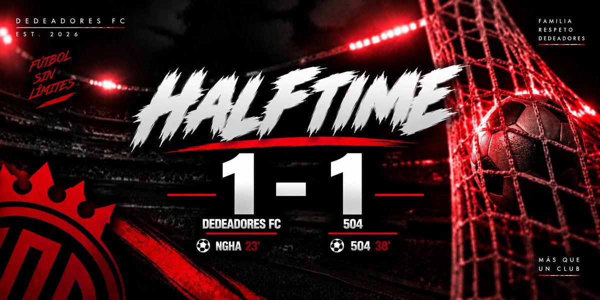 DedeadoresFC's tweet photo. 🔵 HALFTIME 1-1

Empezamos ganando y al minuto ya empate al borde del descanso. Pinta mal, pero confianza hasta el final. SOMOS LOS DEDEADORES LETSGO. https://t.co/P3zYDwUHeO
