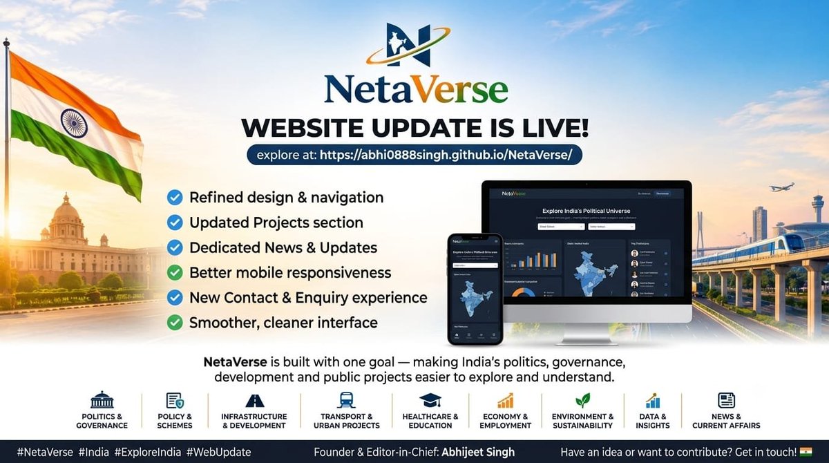 Abhijeet8040's tweet photo. #NetaVerse
#IndianPolitics
#DigitalIndia
#MadeInIndia
#TechForIndia
#StartupIndia
#IndieHackers
#WebDevelopment
#CivicTech
#PoliticalTech https://t.co/97vQKXtmyn