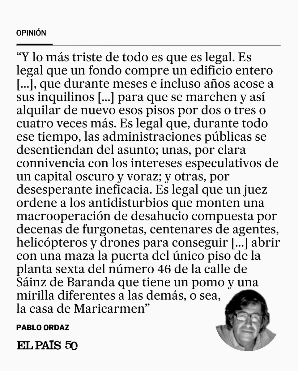 el_pais's tweet photo. Tribuna | "Maricarmen, la última víctima de un negocio sin alma. La voracidad de la especulación inmobiliaria es posible gracias a un sistema muy bien engrasado de intereses políticos y empresariales", por Pablo Ordaz https://t.co/9Ci79pVfva https://t.co/ywW9Qtni93