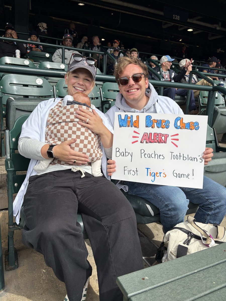 MadelineAndrew2's tweet photo. @daniellabruce_ our baby was nicknamed on rain delay questions a few weeks before she was born, and now she’s here for her first game! Come find us in section 137 for a Wild Bruce Chase! https://t.co/Ty7mrq1KXa