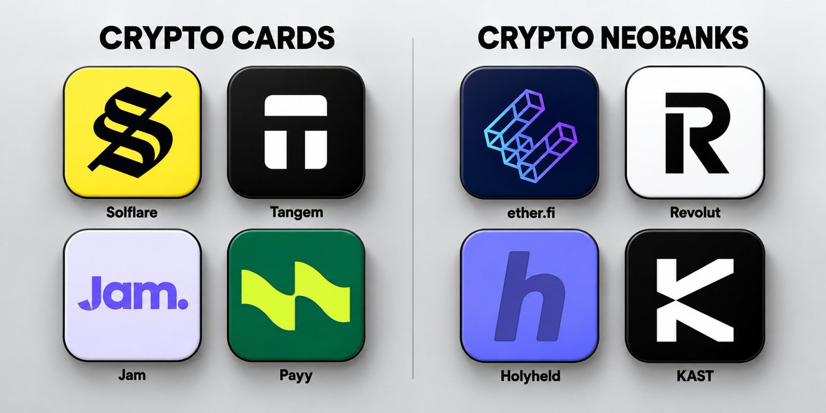 Defi_Warhol's tweet photo. Stop calling EVERY crypto card a neobank.

90% of crypto cards AREN'T neobanks.

Crypto card: Receive/spend your crypto.

Neobank: Spend crypto + fiat account + bank-transfer services.

Crypto cards:

• @solflare
• @Tangem
• @jamcard
• @payy_link
• @BitgetWallet
• @Karta_Personal

Crypto neobanks:

��� @avici
• @Krak
• @itstuyo
• @Plasma
• @ether_fi
• @SafePal
• @Revolut
• @holyheld
• @KASTxyz
• @wirexapp
• @MetaMask
• @coca_card
• @Fiat24Official

Which ones did I miss?